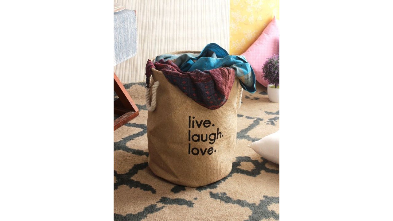 Aura Beige & Black Printed Foldable Laundry Bag