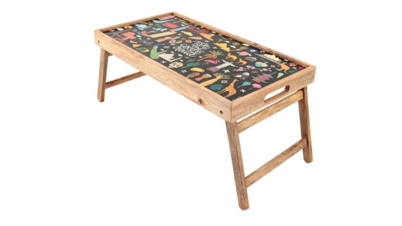 Chumbak Brown & Black Take the Scenic Route Print Breakfast Table Cum Tray