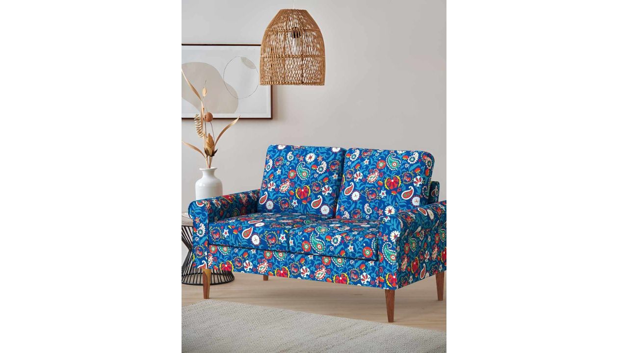 ChumbakColonial Couch India Paisleys Blue Printed Two Seater Inflatable Sofa and Bed