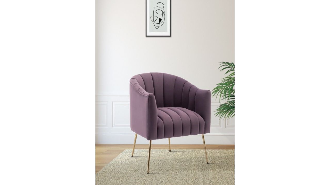DOE BUCK Purple Solid Velvet Upholstered Accent Arm Chair