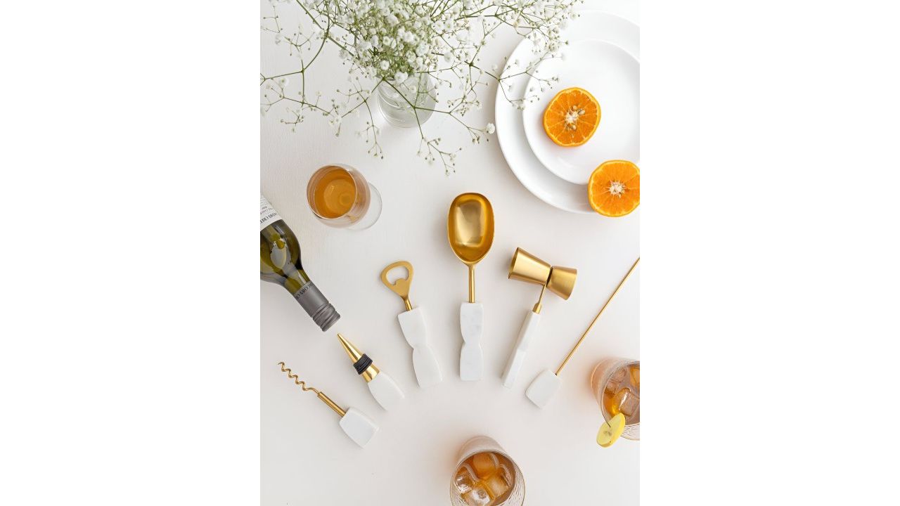 HOMEARTE White Set Of 6 Stoneware Elegant Bartender Kit