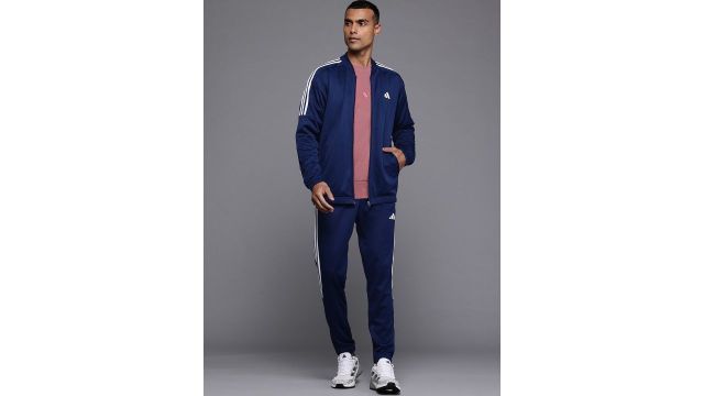 ADIDAS Striped Detail Drop-Shoulder Sleeves 3S Plain Jacket with Joggers