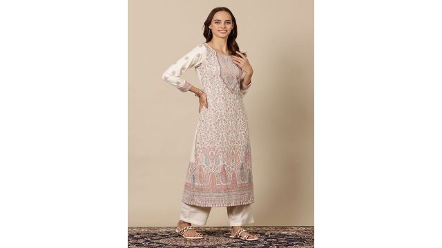 AURELIA Floral Woven Design Straight Kurta With Palazzo And Dupatta