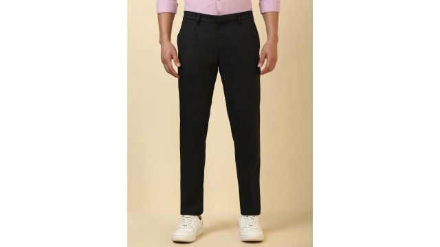 Allen Solly Men Textured Pleated Regular Fit Mid-Rise Trousers