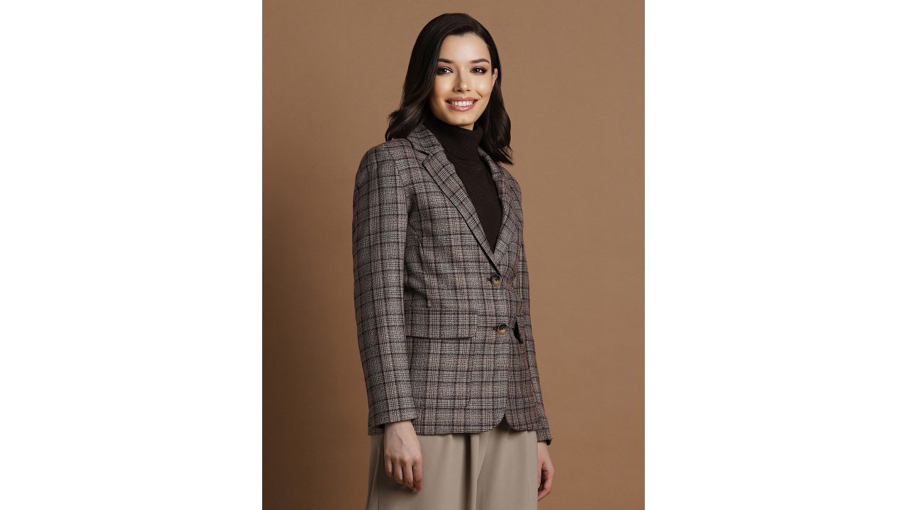 Allen Solly Woman Checked Single-Breasted Formal Blazer