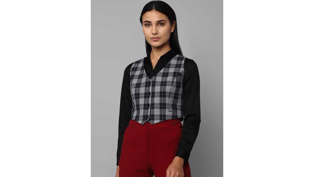 Allen Solly Woman Checked Woven Formal Waistcoat