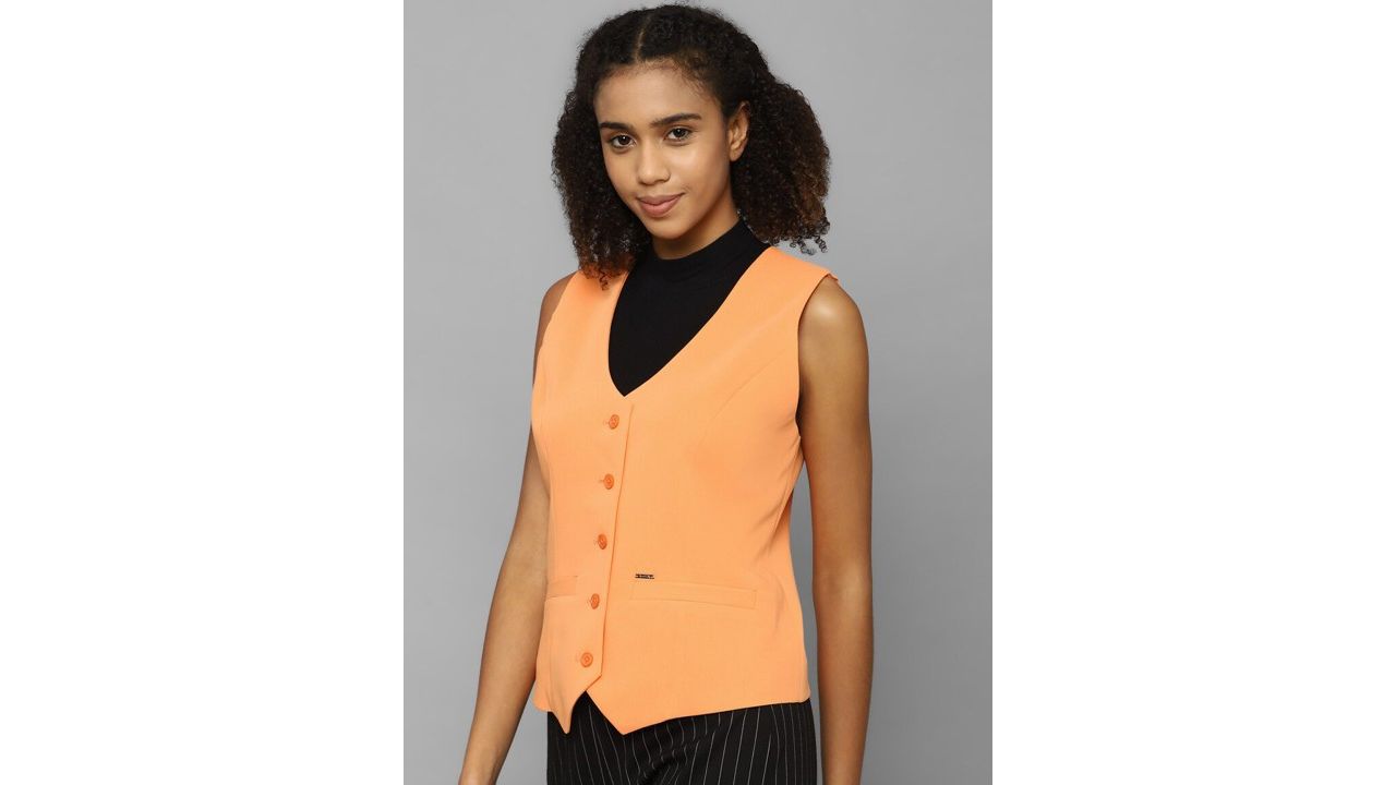 Allen Solly Woman Woven Sleeveless Formal Waistcoat