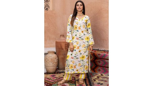Ambraee Floral Printed V-Neck Kurta With Trouser