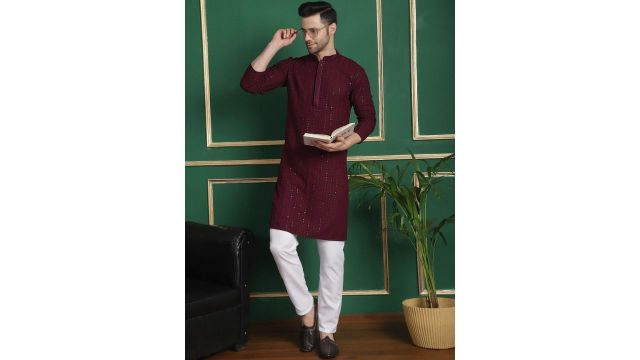 Anouk Embroidered Regular Sequinned Fusion Kurta With Pyjamas