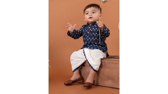 BAESD Boys Ethnic Motifs Printed Regular Pure Cotton Kurta with Dhoti Pants