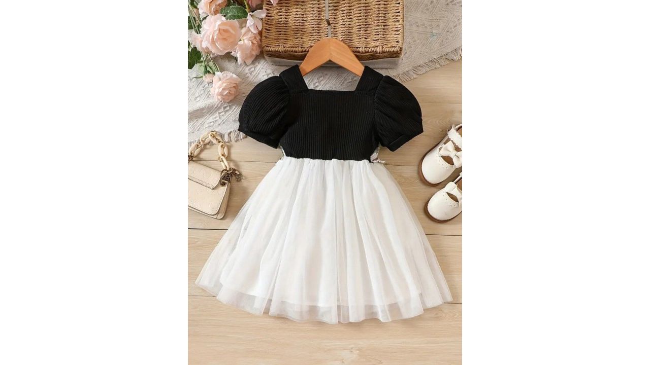 BAESD Girls Floral Flutter Sleeve Net Fit & Flare Dress