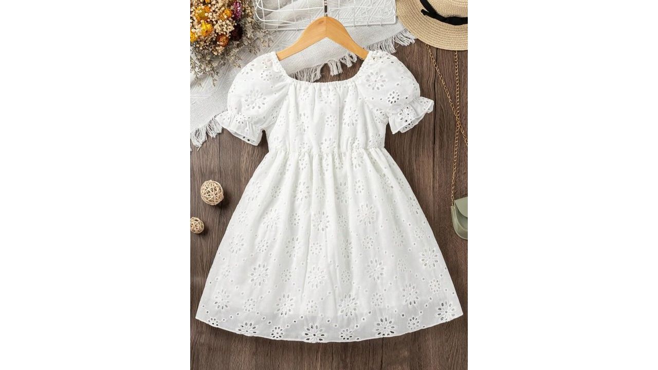 BAESD Girls Square Neck Schiffli Empire Dress