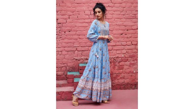 Biba Ethnic Motifs Printed Sequined Ethnic Dress