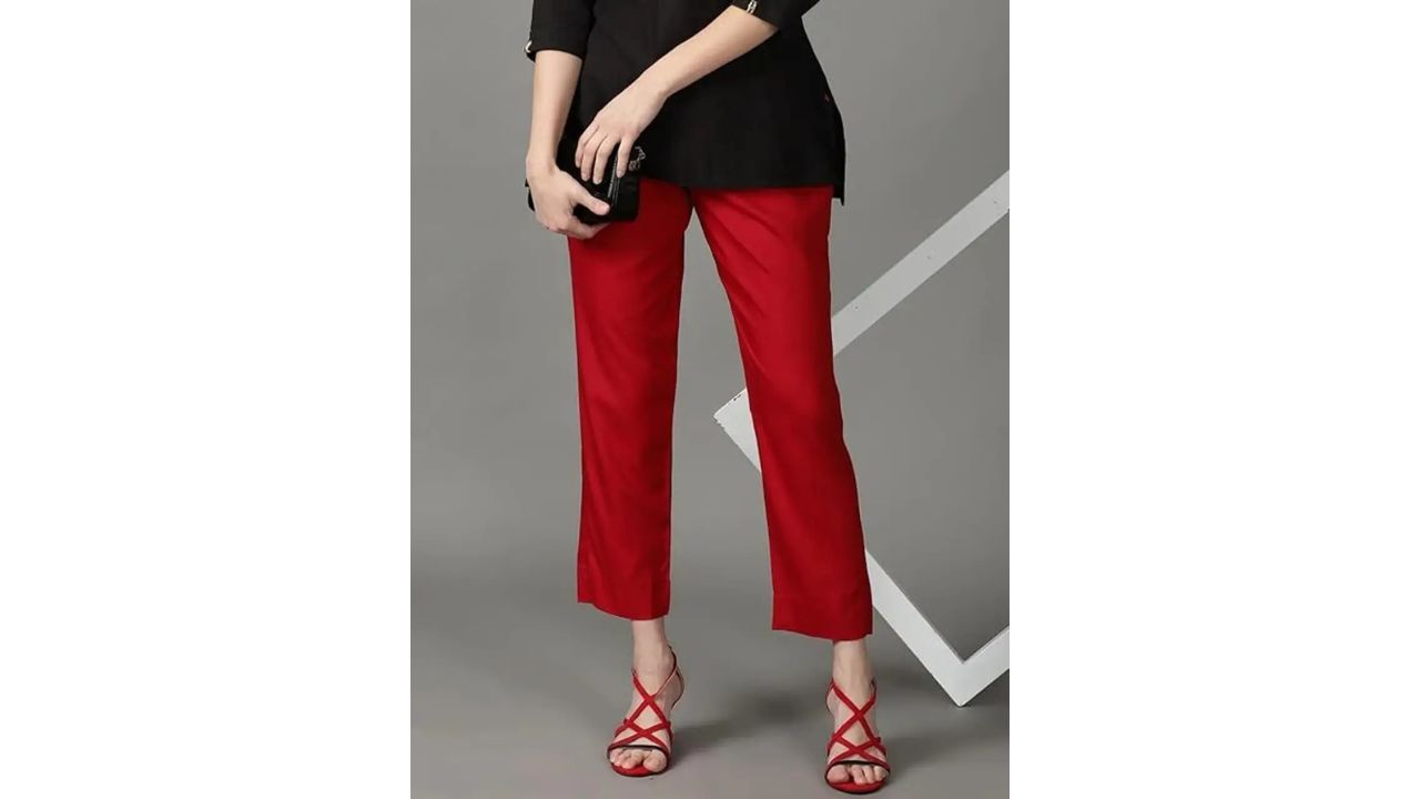 CADILA Women Straight Fit Red Viscose Rayon Trousers