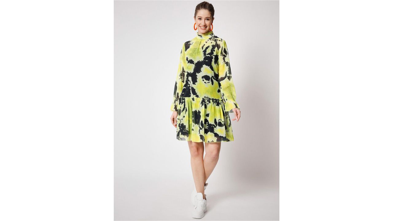 CHARMGAL Tie and Dyed Georgette A-Line Dress