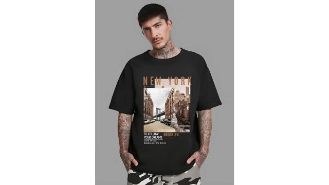 CHKOKKO Men Printed Typography Round Neck Polycotton Black T-Shirt