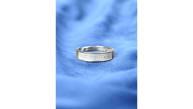 Clara Men 925 Sterling Silver Platinum-Plated Adjustable Finger Ring