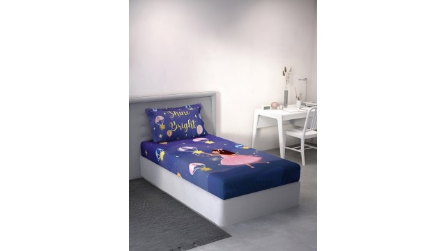 DDecorBlue & Pink Cartoon Characters Cotton 144 TC Single Bedsheet With 1 Pillow Cover