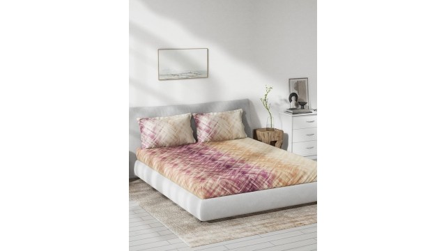 DDecorLive Beautiful Burgundy Abstract Cotton 144 TC Queen Bedsheet with 2 Pillow Covers-90 x 108 inches