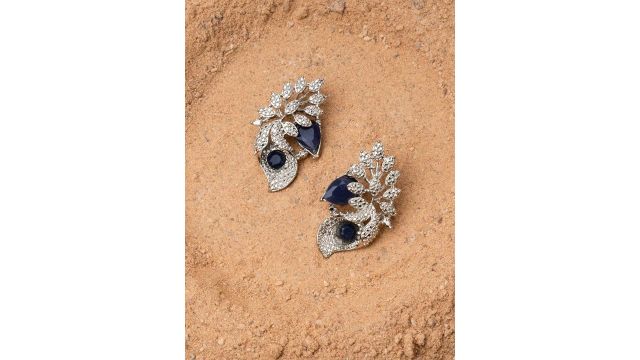 DIVASTRI Rhodium Plated Artificial Stones Studded Contemporary Studs