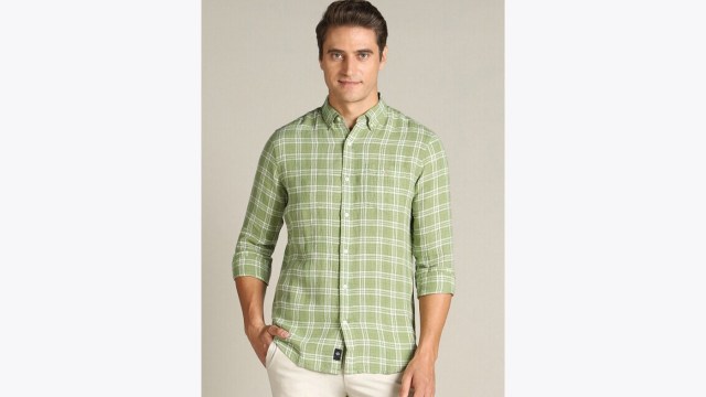 DockersTartan Checks Button Down Collar Linen Classic Fit Casual Shirt