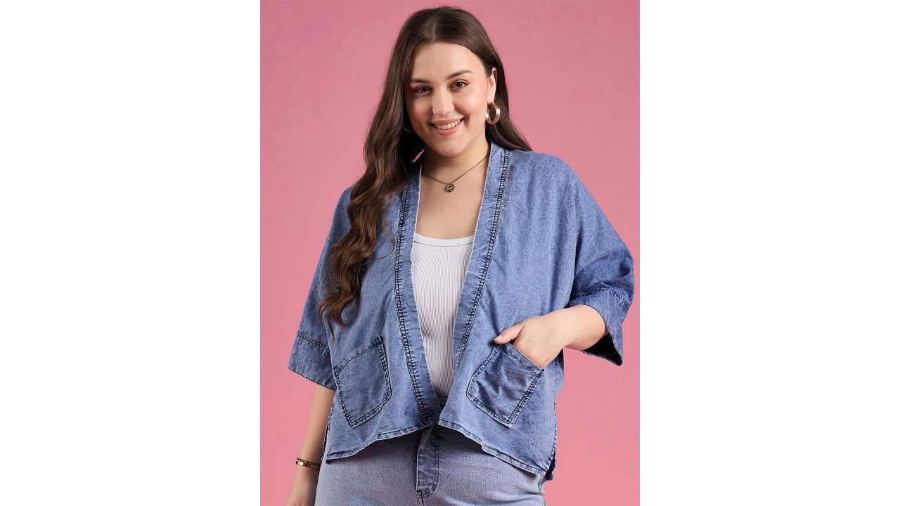 DressBerry Curve Open Front Cotton Denim Shrug