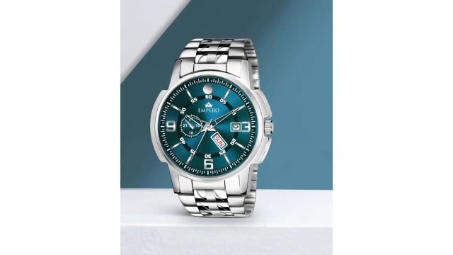 EMPERO Olive Working Day & Date Display Stainless Steel Chain With Silver Dial Analog Watch