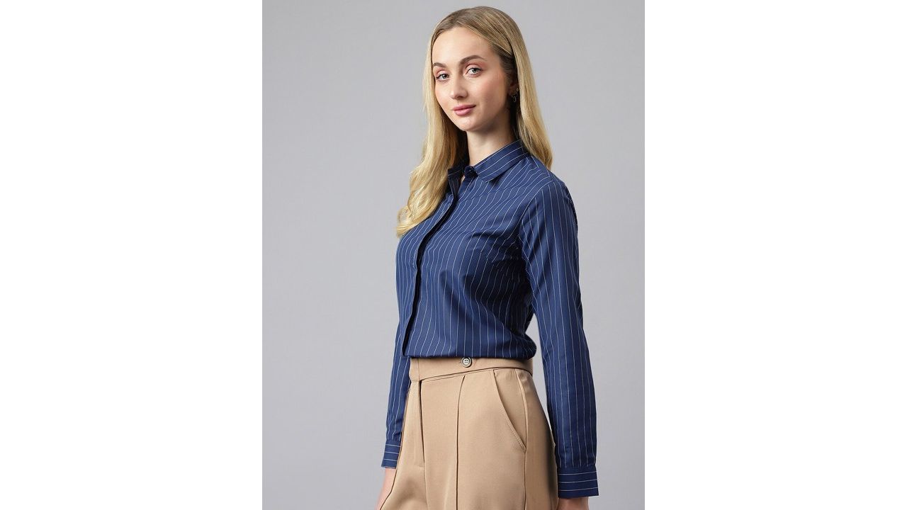 English Navy Striped Formal Shirt
