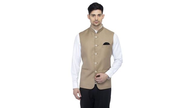 FAVOROSKI Men's Slim Fit Sleeveless Mandarin Collar Ethnic Bandhgala Waistcoat