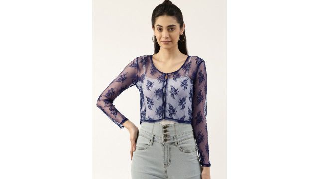 FOREVER 21 Women Blue Floral Crop Top