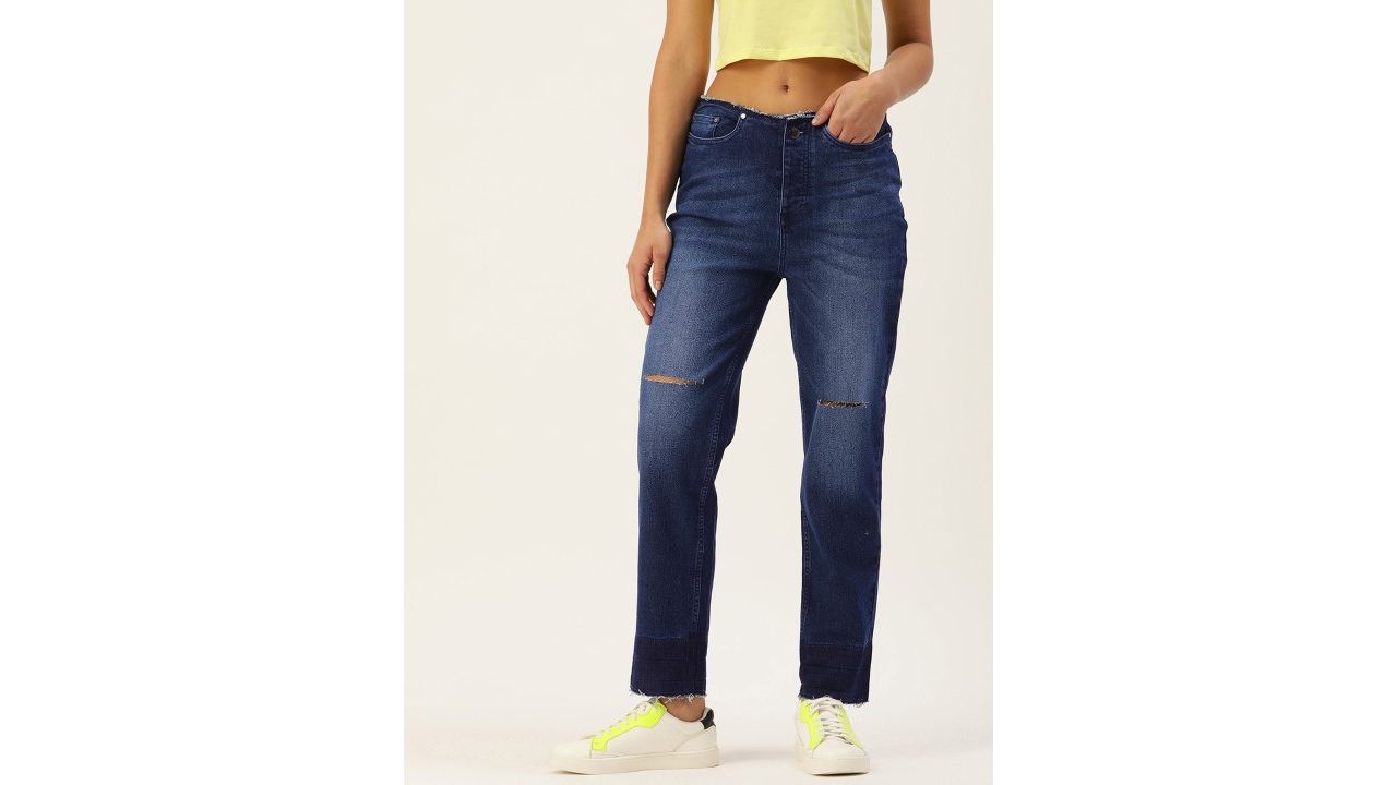 FOREVER 21 Women Blue Slash Knee Light Fade Stretchable Jeans
