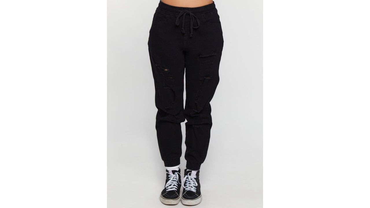 FOREVER 21 Women Mid Rise Highly Distressed Stretchable Joggers