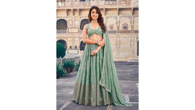 Fab Window Women's Sequine Embroidered Work Georgette Fabric Lehenga Choli