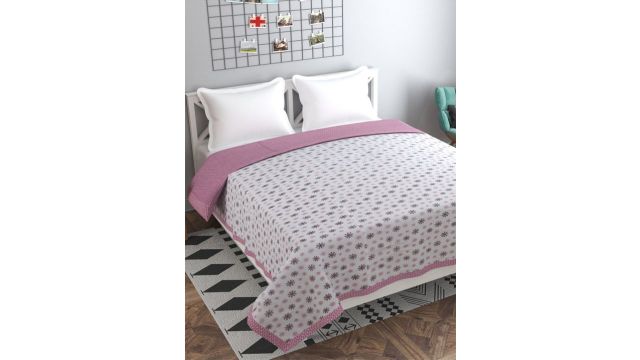 Florida Pink & White Floral AC Room 120 GSM Double Bed Dohar