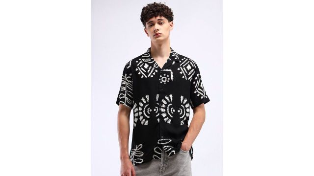 Flying Machine Men Cuban Collar Cotton Shirt