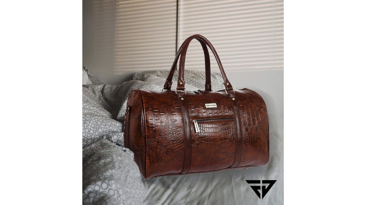 Fur Jaden Brown Textured Leatherette Weekender Duffle Bag