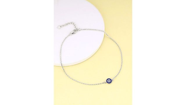 GIVA Rhodium-Plated 925 Sterling Silver Evil Eye Anklets