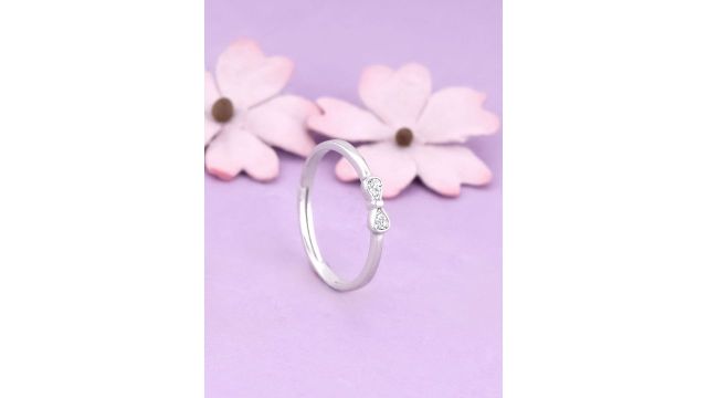 GIVA Rhodium-Plated Zircon Studded Adjustable Ring