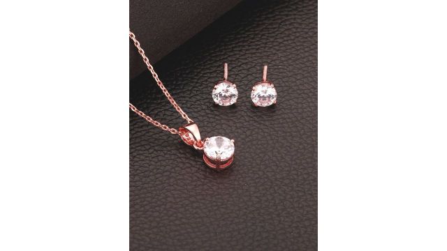 GIVA Women 925 Sterling Silver Rose Gold-Plated White CZ Studded Jewellery Set