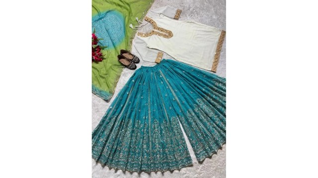 Gangotri Embroidered Stitched Lehenga & Crop Top