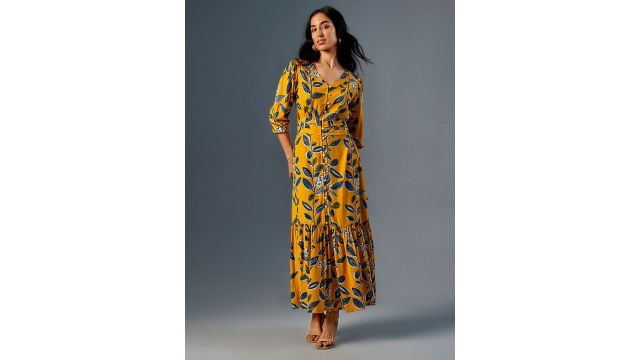 Global Desi Floral Printed V-Neck Maxi Dress