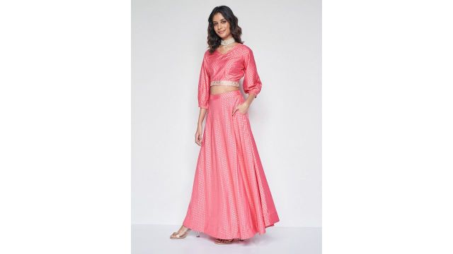 Global Desi Printed Top With Skirt Co-Ords