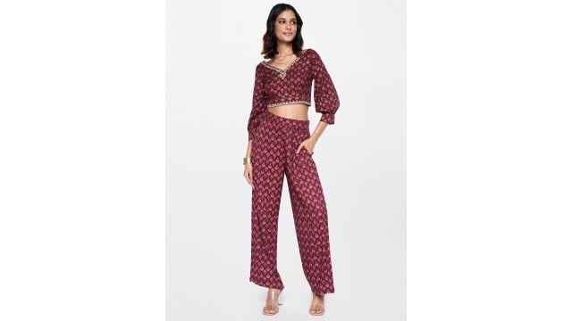 Global Desi Printed V-Neck Top & Palazzos