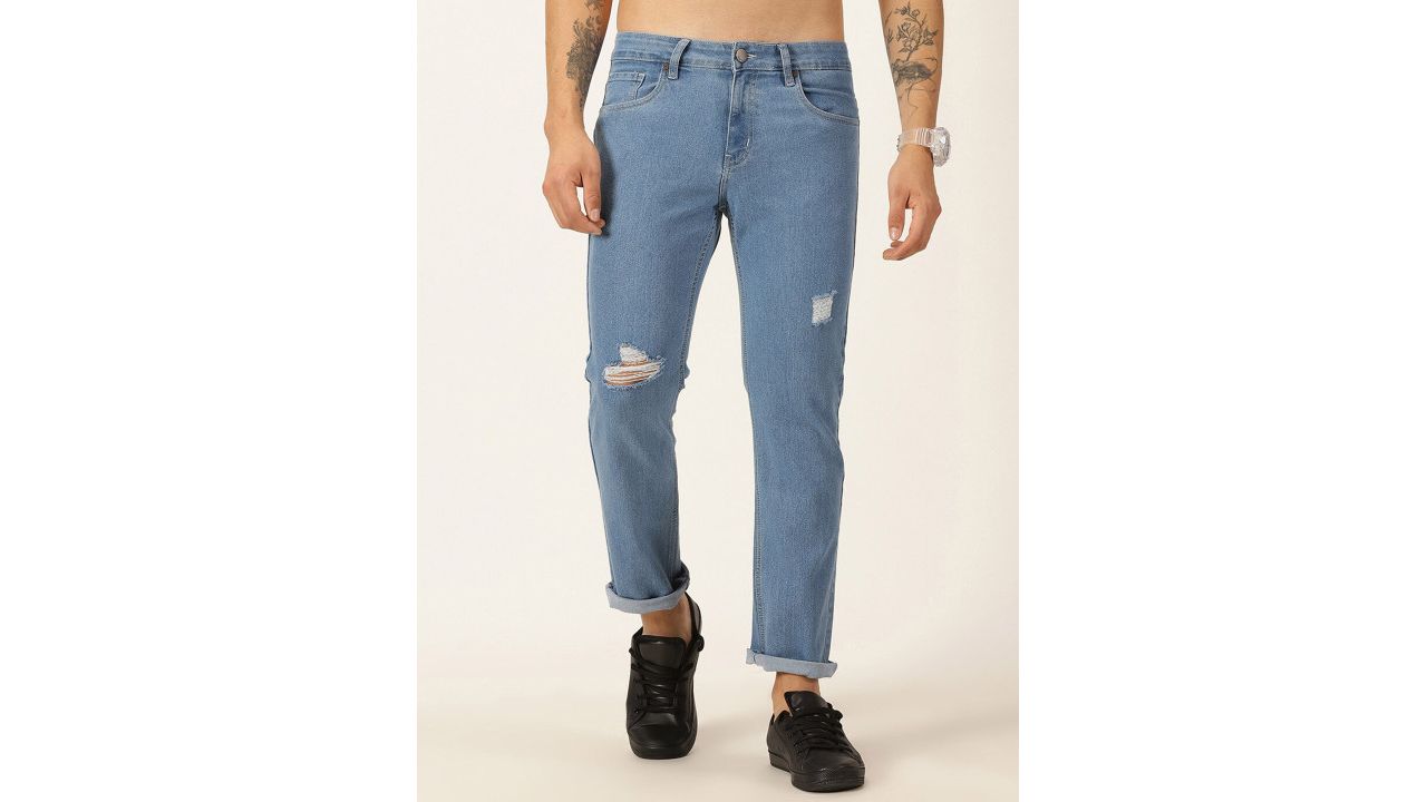 HERE&NOW Men Smart Slim Fit Slash Knee Stretchable Jeans