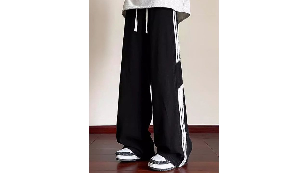 HERE&NOW Men Wide Leg Side Strpes Jeans