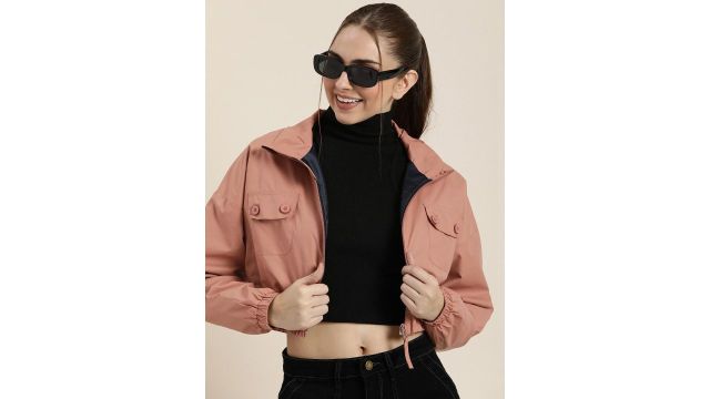 HERE&NOW Mock Collar Crop Bomber Jacket