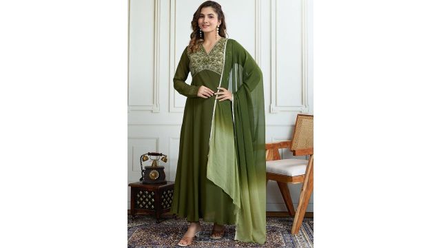 House of Pataudi Women Embroidered Zari Work A-Line Ethnic Dress