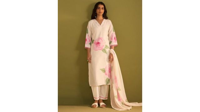 INDO ERA Women's Straight Linen Floral Print Kurta Set
