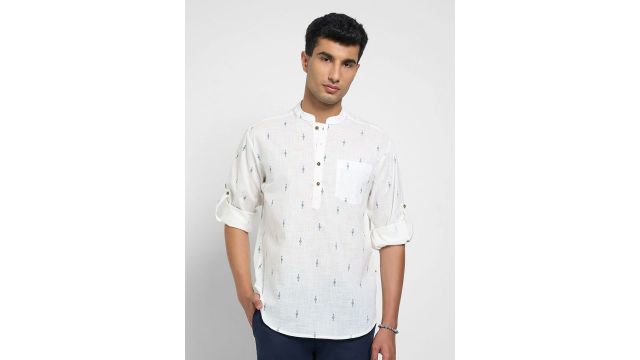 Indus Route by Pantaloons Geometric Printed Pure Cotton Short Kurta