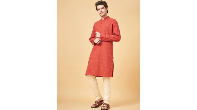 Indus Route by Pantaloons Geometric Woven Design Pure Cotton Kurta